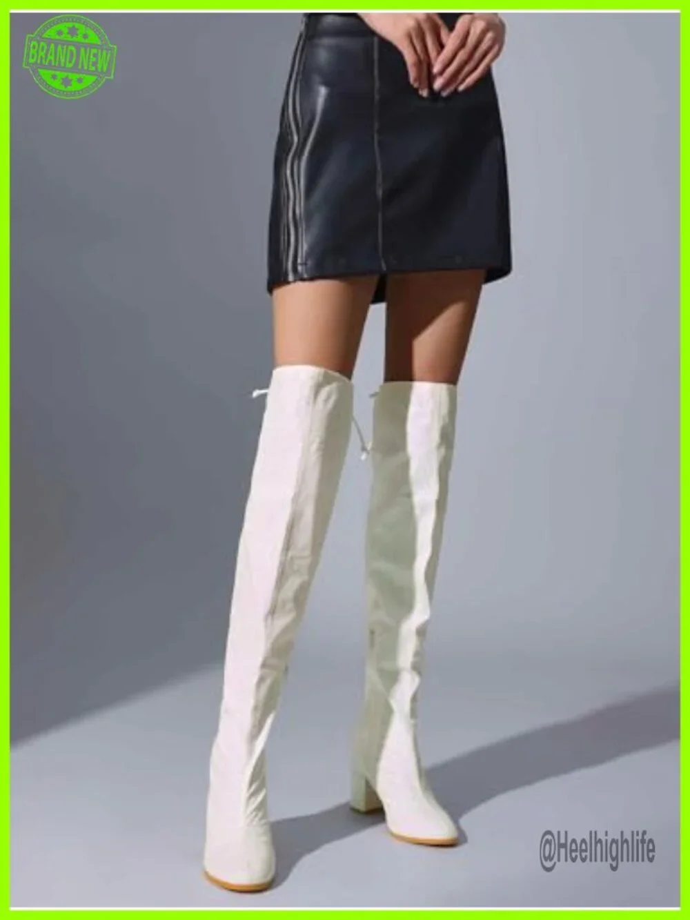 Over the Knee High Boots Chunky Heel Round Toe Glitter Lace Up Sparkly